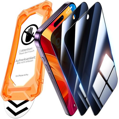 UniqueMe für iPhone 14 Pro für Panzerglas Sichtschutz - [Full Screen Displayschutz] Schutzfolie Sichtschutzfür iPhone 14 Pro Schutzglas,Auto Installation,2 Stück