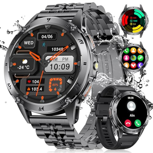 LIGE Montre Connectée Homme avec 1.43'' AMOLED Écran/LED Lampe/530mAh Batterie,Smartwatch Homme avec 110+ Modes Sportifs,24/7 Moniteur de Fréquence Cardiaque et Sommeil,IP68 Étanche pour Android iOS