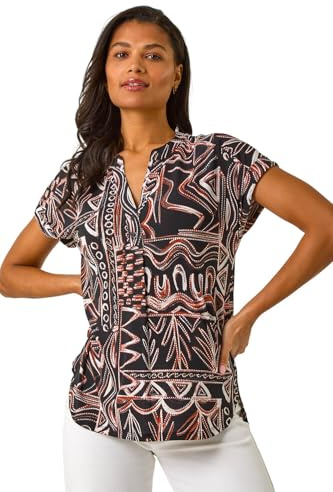 Roman Short Sleeve Shirt for Women UK Ladies Tunic Top Summer Blouse Casual Smat T-Shirt Spring Work Cocktail Party Going Out Special Occassion Holiday V-Neck - Rust Noir - Size 14