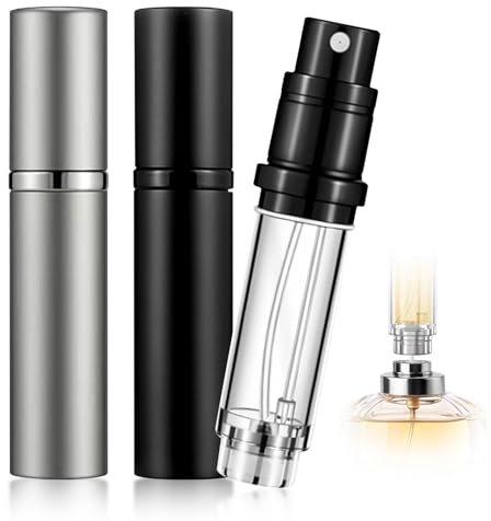 VZU 2PCS Perfume Atomiser, Perfume Travel Bottle, Refillable Perfume Atomiser Travel Bottle 5ml Leakproof Luxury Travel Perfume Refillable Bottle, Atomizers with Pump for Travel(Black & Grey)