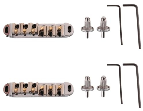 Lbvzxkad 2X Roller Saddle Bridge with Posts and Spanner for Electric Guitar Silver