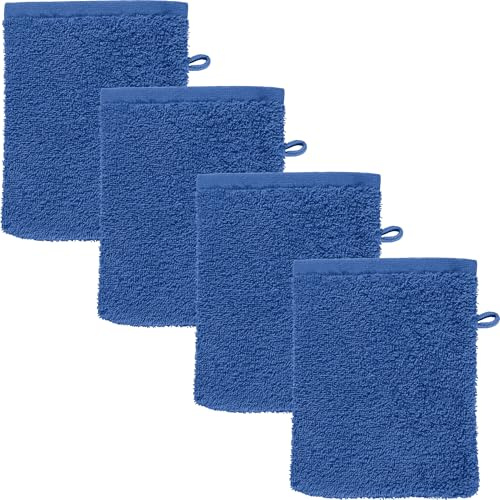 REDBEST Waschhandschuh Oceanside 4er-Pack Leichtfrottier Royalblau Größe 16x21 cm