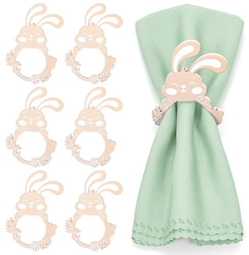 JSRQT Serviettenringe Holz, Ostern Serviettenringe, Hase Hasenohr Serviettenschnallen, Osternhase Serviettenhalter aus Holz, Napkin Ring Deko Napkinnringe für Tischdekoration, Servietten Schnallen