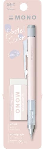 Tombow MONO graph et gomme MONO Rose corail. Porte-mine 0,5mm de précision, pointe de 4mm, mécanisme d'agitation, tube en laiton stable, rechargeable, gomme incluse. Gomme MONO. [SH-MG84-PE04A]