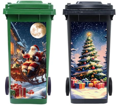 peacoblue Wheelie Bin Stickers 2 Sheets Christmas Sticky Dustbin Stickers Decals, 15in x 32in Waterproof Self Adhesive Large Decal for Trash Cans Bins Driveway Garden Outdoor Indoor Decoration