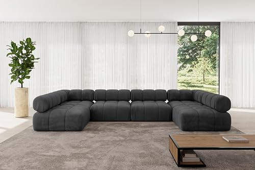 ALTDECOR Modulares Sofa Ecksofa in U-Form Corner modular Sofa Eckcouch Couch Wohnlandschaft Cauchsofa Polstersofa Garvo-U2-380x190x70 cm Schwarz