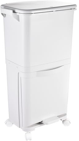 Genérico Cubo de basura de cocina de 38 L con 2 compartimentos, cubo de reciclaje grande de pp, sistemas de separación de residuos, cubo de basura con pedal, tapa con ruedas y asa para cocina
