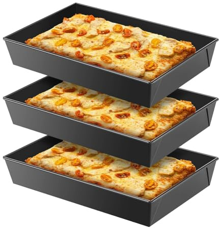 Sknrlko 3 Stcs Detroit Pizza Pan Carbon Steel Detroit Pizza PAN Non -Stick Sizilian Style Pizza Pan Teller Vorgewürzter Backware Küchenware
