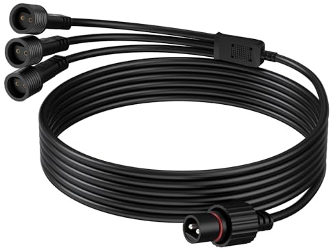 Dalugo 5M Verlängerungskabel mit 3 Splittern, IP65 Wasserdichtes 2 Poliges Outdoor Verlängerungskabel für Solar Lichterketten, Weihnachtsbeleuchtung, Gartenbeleuchtung