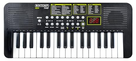 Bontempi - Tastiera Elettronica 32 Tasti, 50 Canzoni Preregistrate | Display 3 Digit, 200 Suoni, 200 Ritmi, Polifonia 8 Note, 44x19x3.9 cm