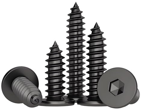 Treer 50-PCS Vis autotaraudeuses à six pans creux M6 noir,vis à bois inox Φ6 mm Vis à tôle autotaraudeuses Autoperceuses Vis pour plaques de plâtres (M6 x 30,Tête ultra-plate)