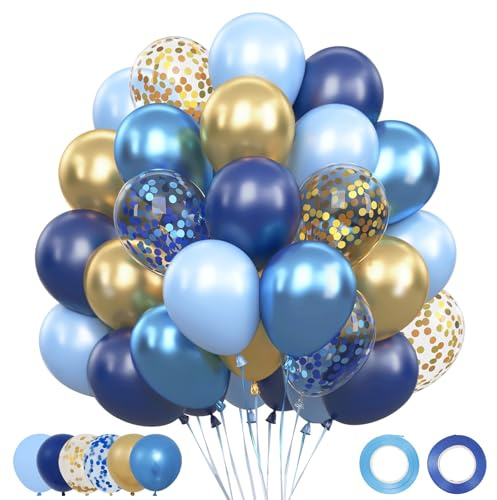 Luftballons Geburtstag Blau Gold, 62 Stück Luftballon Blau für 1.Geburtstag | Blaue Goldene Ballon Bluey Dunkelblau, Helium Ballon Girlande für Deko 1.Geburtstag Junge Mann Babyparty Hochzeit Jugendweihe