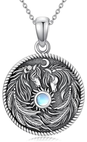 enjoylifecreative Pferd Halskette für Damen 925er Sterling Silber Pferde Anhänger Kette mit Mondstein Weihnachts Schmuck Geschenke für Frauen Pferdeliebhaber