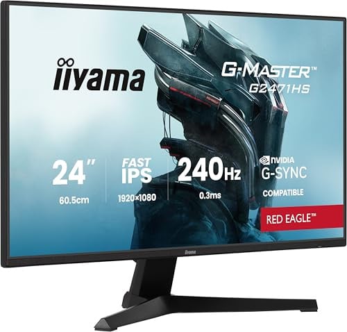 iiyama G-Master Red Eagle G2471HS-B1 Fast IPS LED Gaming Monitor 23.8 Inch Full HD 240Hz HDMI DP 0.3ms G-SYNC Black