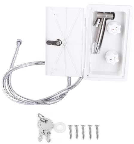 Brilluxa Cabine de douche pour camping-car, kit de douche extérieure, robinet à double valve, système d'eau extérieur, contrôle du froid et du chaud avec clés de verrouillage de