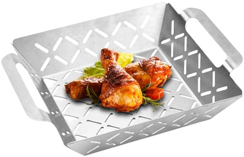 Grillkorb – 430 Edelstahl Grillkorb | Grilltablett, Grillzubehör, Netz-Grillschale, Outdoor-Kochen, Fleisch, Gemüse, Garnelen, Terrasse, Küche, Camping