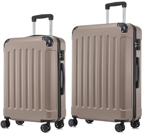YONSLY Premium Reisekoffer TSA-Schloss,YKK-Reißverschluss Hartschalen-Koffer Trolley Kabinenkoffer Rollkoffer Suitcase Handgepäck 4 Rollen (Champagner, L-XL-Set)