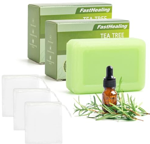 3 PCS Antifungal Tea Tree Soap Bar, Tea Tree Oil Soap for Face Body Hand | Deep Cleansing & Refreshing, Relieves Fungal Skin, Controls Oil, Soothes Skin (3, Green)