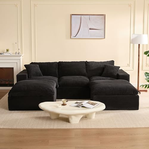 Litbird Modulares Ecksofa & Schlafsofa, 268 cm U-förmige Cloud Couch mit hochwertiger Komfortschaum, Montagefrei, Tiefe Sitzfläche, Cordstoff, Verwandlungssofa für Wohnzimmer,Schwarz