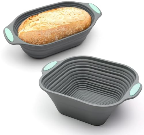 PHMING Graue Kuchenform, 26.5 cm/29.9cm Faltbare Silikon Backform | Brotbackform, Geeignet zum Backen und Gären von Selbstgemachtem Brot usw(Ovales/Quadrat)