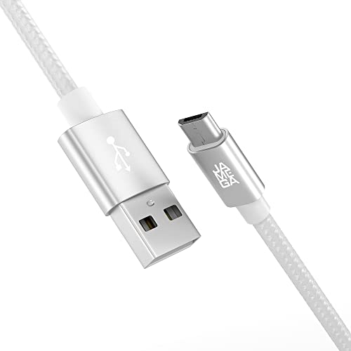 JAMEGA – 3m Premium Micro USB Kabel | Nylon geflochtenes USB Ladekabel Datenkabel für Micro USB Geräte kompatibel mit Samsung, HTC, Huawei, Sony, Nokia, Kindle, PS4 XBOX Controller – Weiß