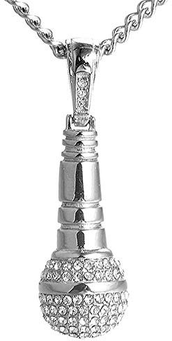 PAURO Collana Uomo Acciaio Inossidabile Hip Hop Diamante CZ Microfono Pendente Fascino con Catena 24 Pollici, Argento Piccolo