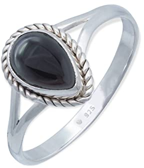mantraroma Ring 925 Silber Onyx schwarzer Stein Edelstein echt Silber Damen Sterling Silber Geschenk (MRG-113-03-(58))