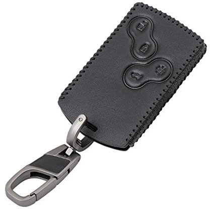 Happyit Cas de Couverture de Clé de Voiture en Cuir Porte-clés pour Clio Logan Megane Koleos Duster Scenic Duster Sandero Captur Twingo 4 Boutons (Ligne noire)
