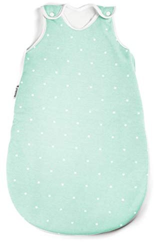 Ehrenkind® Babyschlafsack | Schlafsack Rund 2.5 TOG | Bio-Baumwolle | Ganzjahres Schlafsack Baby Gr. 50/56 Farbe Mint mit weißen Sternen | Oeko-Tex | Schlafsack winter und Sommer Schlafsack Kinder