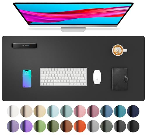 Aothia Leather Office Desk Pad Protector, Non-Slip PU Leather Desk Blotter, Waterproof Laptop Writing Mouse Pad for Office and Home, Black, 31.5 x 15.7