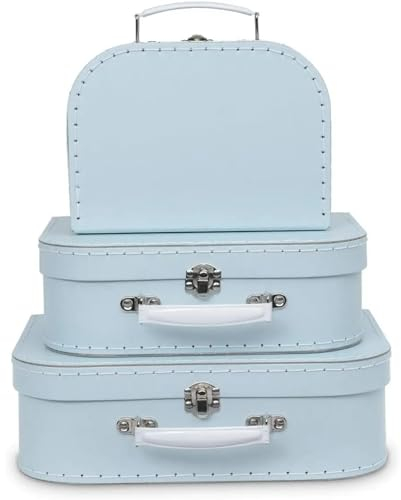 Jewelkeeper - Valises en Carton, Lot de 3 - Boîtes Cadeaux emboîtables pour Jouets, Anniversaires, Mariages, Noël, crèche, Bureau, décoration, affichages, Photos - Modèle Bleu Pastel bébé