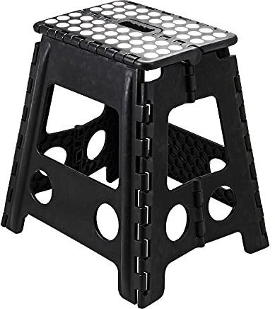 Large Folding Plastic Anti-Slip One Step Stool, Perfect For Kitchen, Bathroom, Toilet, Caravan For Children, Kids, Adult, Folds Flat with Carry Handle for Easy Storage and Transport (Black)