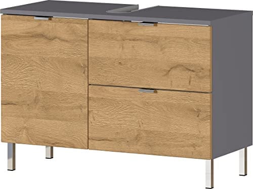 GERMANIA DIE MÖBELMACHER Meuble sous-lavabo 8530-564 GW-Mauresa, en Graphite/Chêne-Grandson repro, avec tiroir, 80 x 56 x 34 cm (l/h/p)