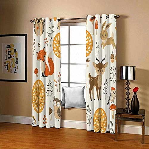 RYQRP Vorhänge Waldtiere Vorhang Blickdicht Polyester mit Ösen Gardinen Wärmeschutz Geräuschreduzierung für Schlafzimmer Kinderzimmer Wohnzimmer Dekoration 220x215cm