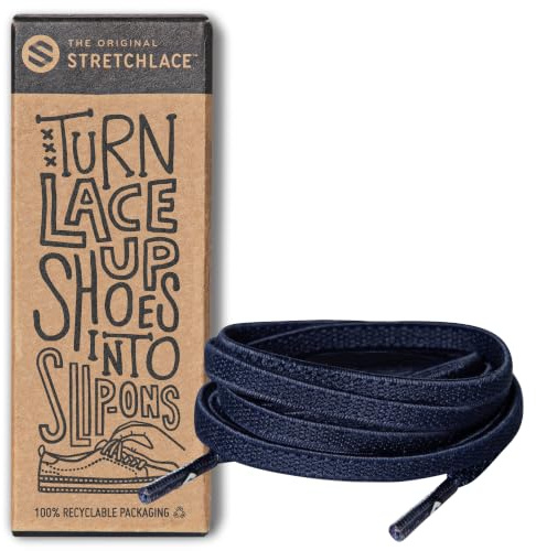 THE ORIGINAL STRETCHLACE | Elastic Shoe Laces | As Seen on Shark Tank | Flat Stretch Shoelaces 30 Inches (77 cm), Navy
