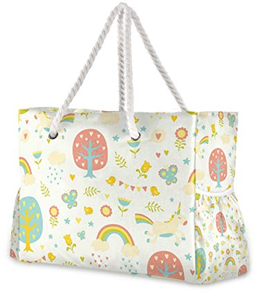 MONTOJ Einkaufstasche mit Regenbogen-Einhorn, Strandtasche