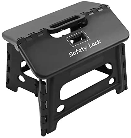 Kids Folding Step Stool for Toddlers Bathroom Sink - Safety Lock to Stable (1 Black)