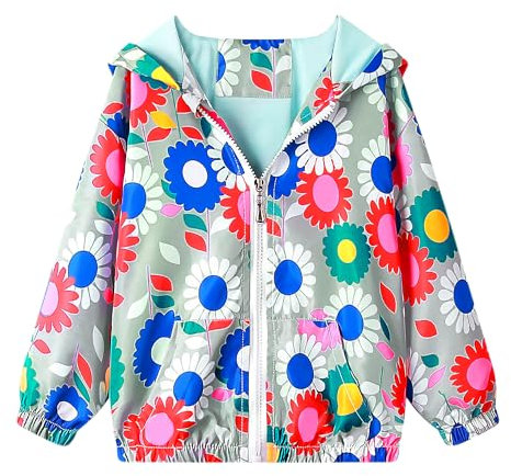 JinBei Giacche e Cappotti Bambina Cappotto Giacca a Vento Con Cappuccio Sottile Ragazza Fiori Colorati Cerniera Lampo Primavera Autunno Protezione Solare Vestiti 3-4 Anni