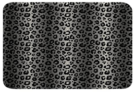 Leopard Drucken Badematte 50x80cm Afrika Gepard Drucken Badteppiche für Kinder Safari Tier rutschfest Badezimmerteppich Silbergrau Schwarz Weich Zottelig Badvorleger Raumdeko Maschine Waschbar