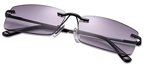 Vepiant Rimless Full Reading Glasses UV400 Protection Spring Hinges Sunglasses Anti Blue Light Sun Readers for Men Women Non Bifocals