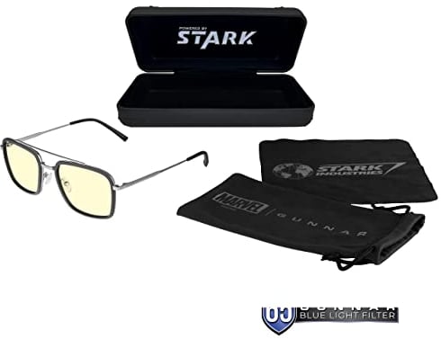 Gunnar Gaming- und Computerbrille | Stark Industries Edition |Edelstahlrahmen, Linsentönung: Amber (blockt 65% Blaulicht & 100% UV-Licht) | Patentierte Linse | Reduziert Augenbelastung & Trockenheit