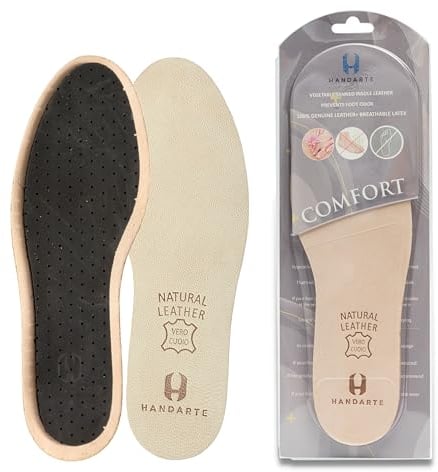HANDARTE Leather Thin Insoles for Women | Dress Shoe Inserts | Anti Sweat & Odor Eater Soles - 100% Natural Goatskin & ChromeFree (Size UK 4.5-5 | EU37)