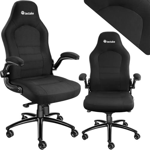TecTake® Chaise de Bureau Chaise Gaming Fauteuil de Bureau Fauteuil pivotant Design 360°, Siege Ergonomique, Fauteuil avec Accoudoirs Rabattables, Appui-tête rembourré, Roulette Teletravail - Noir