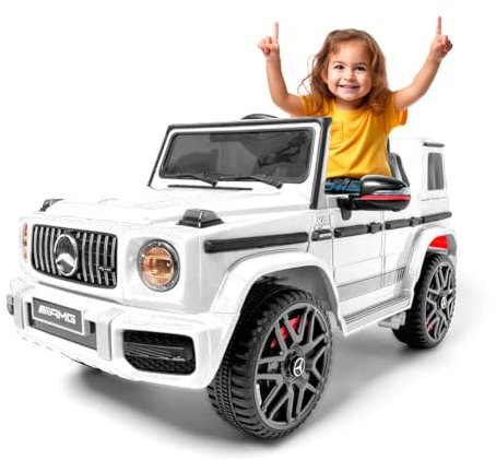 ATAA Mercedes G63 AMG 12v - Blanco- Coche eléctrico para niños Todo tereno con batería 12v, con Mando para Padres, música y Luces. Coche a batería Estilo Todo Terreno con Muchos Extras