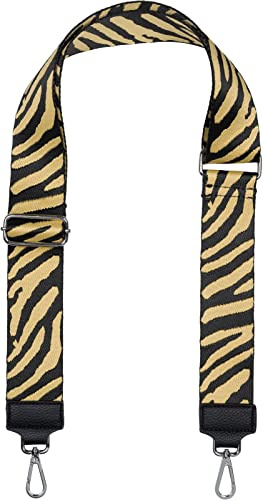 styleBREAKER Taschen Schultergurt Zebra Muster | 5 cm breiter Wechselriemen aus Stoff, stufenlos von 88 bis 131 cm anpassbar, silberne Karabinerhaken, Kunstleder-Enden.