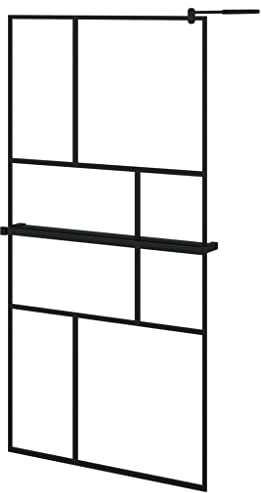 vidaXL Mampara Ducha con Estante Vidrio ESG y Aluminio Negro 100x195cm