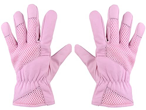Muzrunq Gartenhandschuhe Thorn Proof Gartenhandschuhe Arbeit Handschuhe Frauen Sicherheitshandschuhe Gartenhandschuhe für Frauen Damen Leder Pink 1pair (s)