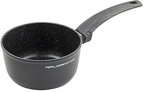 FLORINA Kasserolle aus Aluminium (1,1 l) I 16 cm Durchmesser I Kochtopf - Antihaftbeschichtet I Stielkasserolle I Topf Induktion I Ideal für Induktionsherd, Gasherd und Elektroherd (Schwarz)