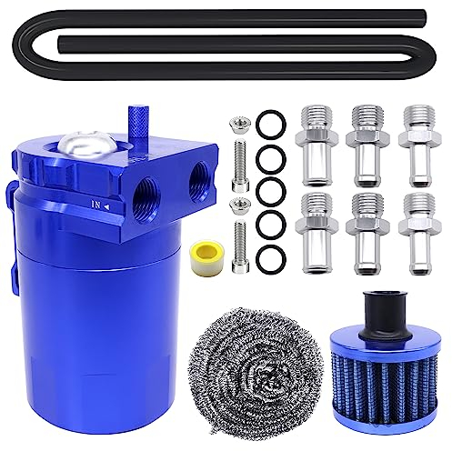 HISports Car Oil Catch Tank Can Serbatoio di carburante in alluminio Serbatoio di stoccaggio dell'olio con filtro dell'aria Tubo di ricambio Accessori 350ml Serbatoio(blu)