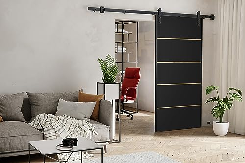 KIER FURNITURE AURA PLUS Schiebetüren – Schiebetür Komplettset Schiene Komplettset Mit Tür – Zimmertüren Mit Zarge Komplett - B96xH205xT1,6 cm - Schwarz
